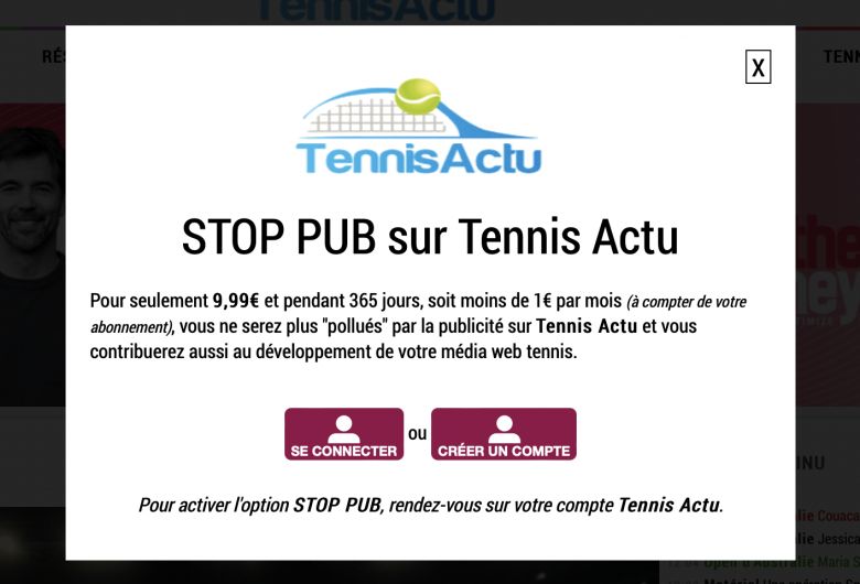 Eliminate Advertising with Tennis Actu’s STOP PUB Option